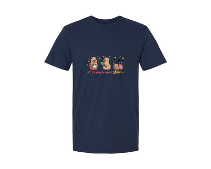 brand:Generic|color:Navy|Capybara Slow Life Kawaii Art Graphic T-Shirt
