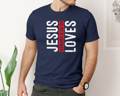 brand:Bella Canvas|color:Navy|Jesus Loves Bible Verse Shirt Ch Graphic T-Shirt