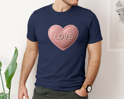 brand:Bella Canvas|color:Navy|Faux Knitted Love Heart 2 Graphic T-Shirt