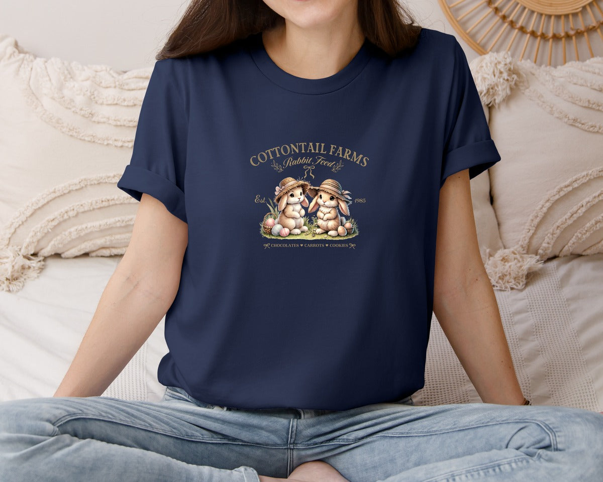 brand:Bella Canvas|color:Navy|Vintage Easter Rabbit Bunny Sign Graphic T-Shirt