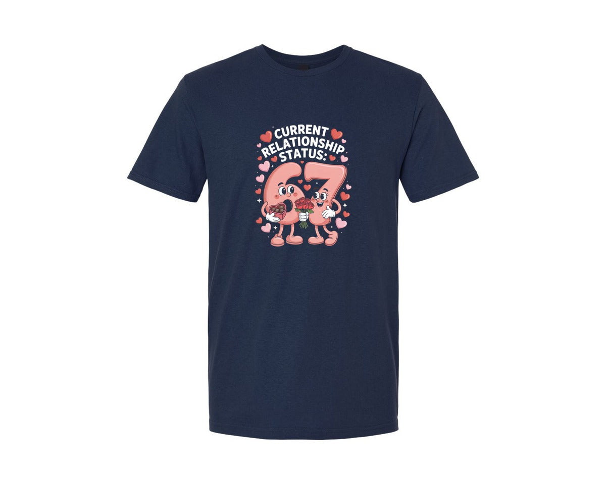 brand:Generic|color:Navy|67 Valentines Day Relationship Status Graphic T-Shirt