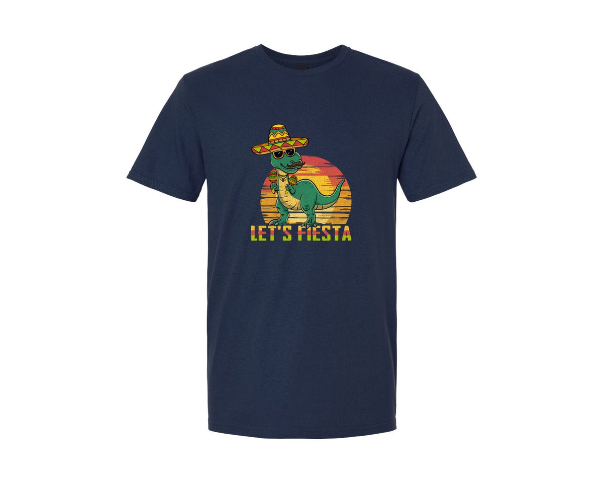 brand:Generic|color:Navy|Lets Fiesta Dinosaur Cinco De Mayo Graphic T-Shirt