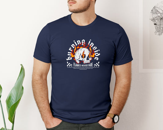 Skull Flames Urban Streetwear Design Graphic T-Shirt
