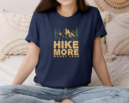 brand:Bella Canvas|color:Navy|Hike More Worry Less Outdoor Hiking Graphic T-Shirt