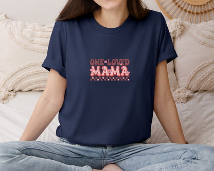 brand:Bella Canvas|color:Navy|One Loved Mama Mom Retro Valentine Graphic T-Shirt