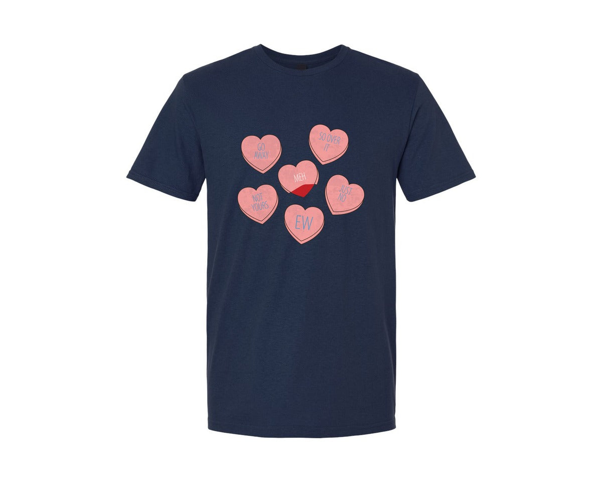 brand:Generic|color:Navy|Candy Heart Hate Valentines Sublimation2 Graphic T-Shirt
