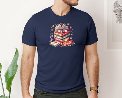 brand:Bella Canvas|color:Navy|Book Valentine T Shirt Graphic T-Shirt