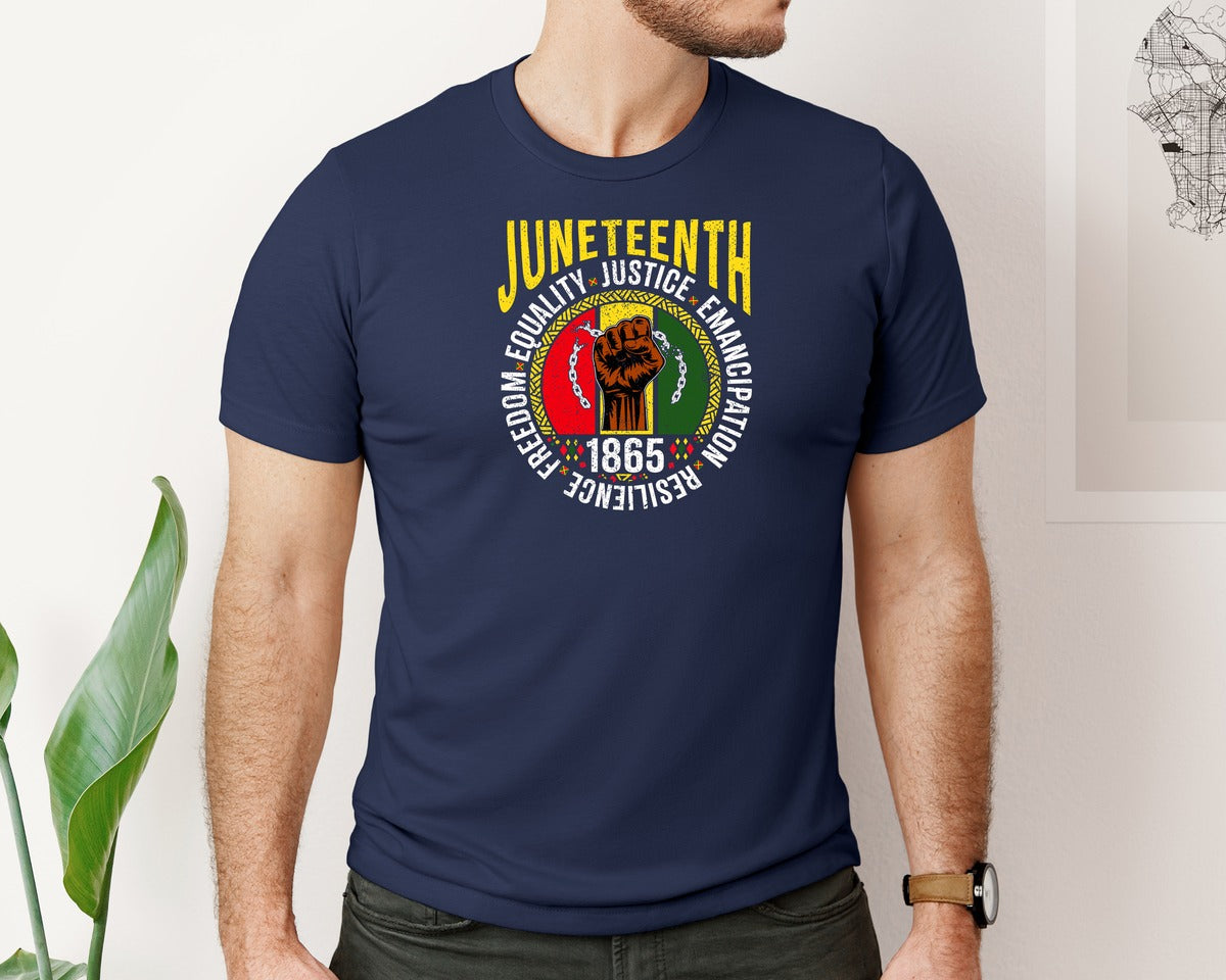 brand:Bella Canvas|color:Navy|Equality Justice Freedom Juneteenth Graphic T-Shirt