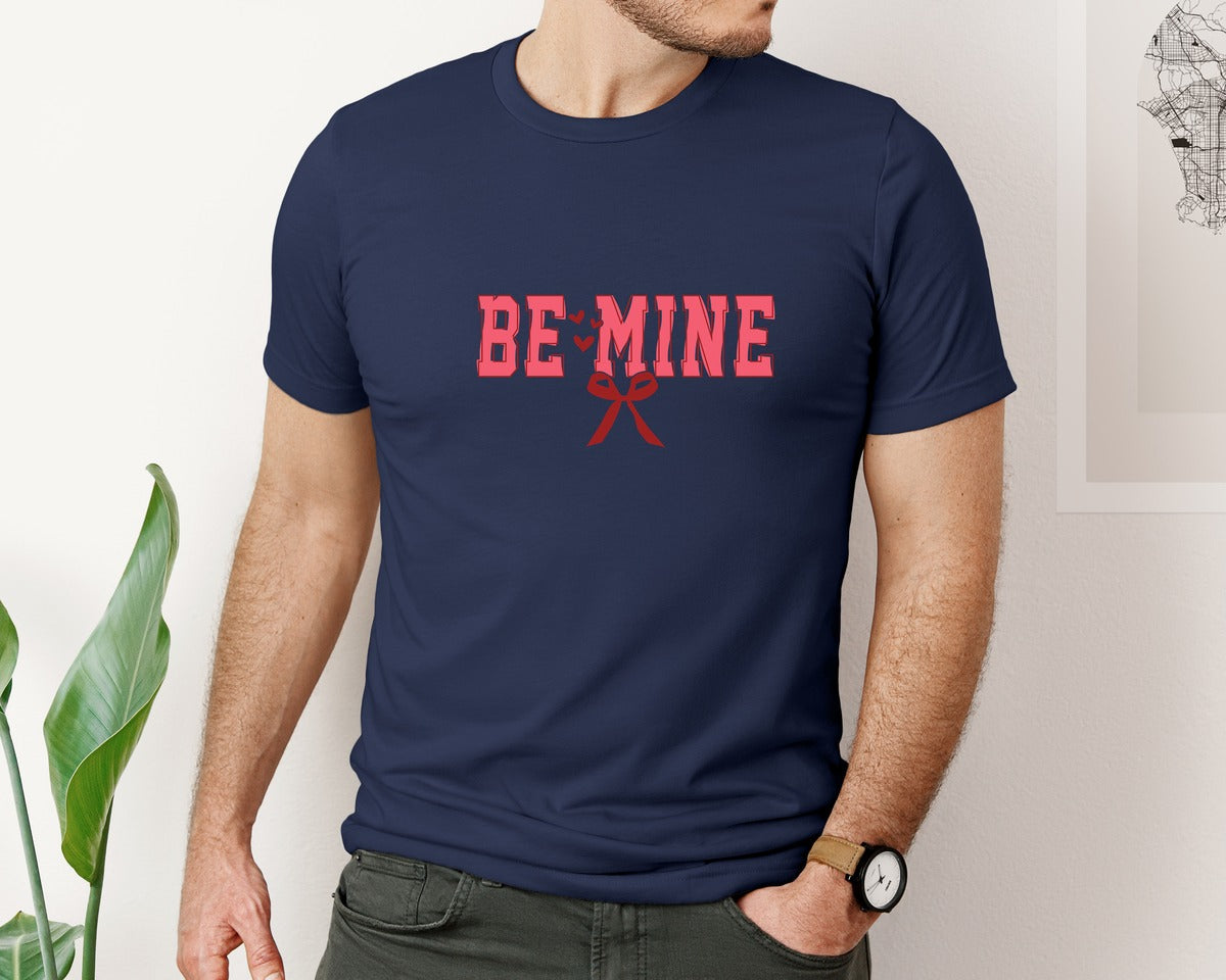 brand:Bella Canvas|color:Navy|Love Be Mine Coquette Bow Graphic T-Shirt