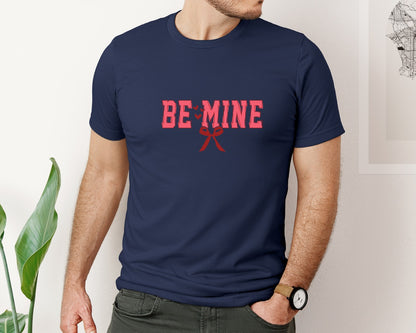 brand:Bella Canvas|color:Navy|Love Be Mine Coquette Bow Graphic T-Shirt