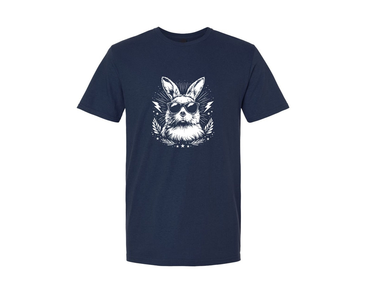 brand:Generic|color:Navy|Vintage Rock Style Cool Bunny Sunglasses Graphic T-Shirt