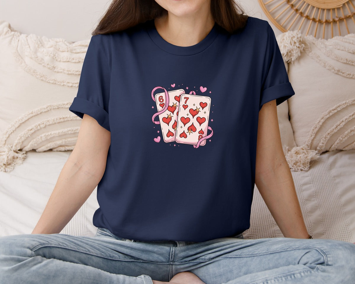 brand:Bella Canvas|color:Navy|Preppy Playing Cards Valentine 6 7 Graphic T-Shirt