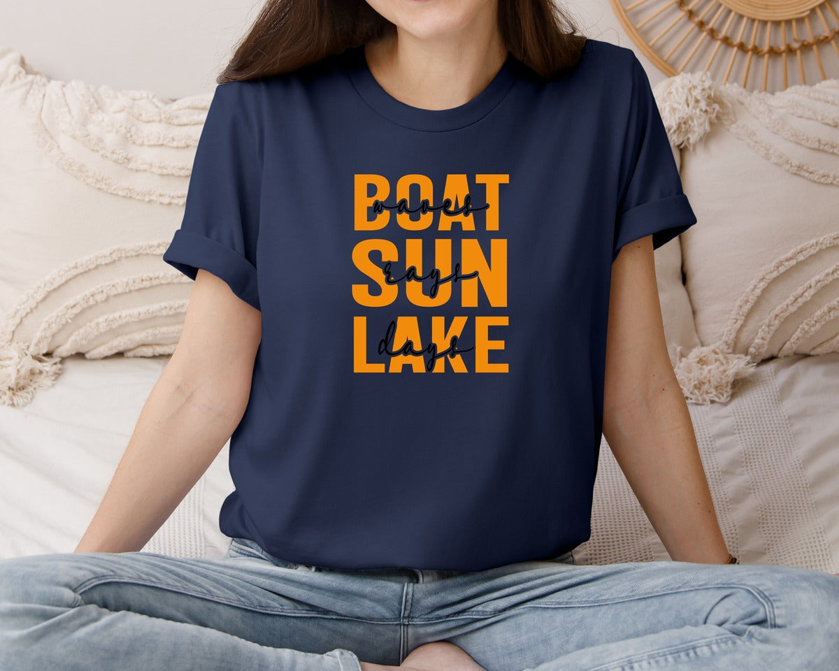 brand:Bella Canvas|color:Navy|Boat Waves Designs Sun Graphic T-Shirt