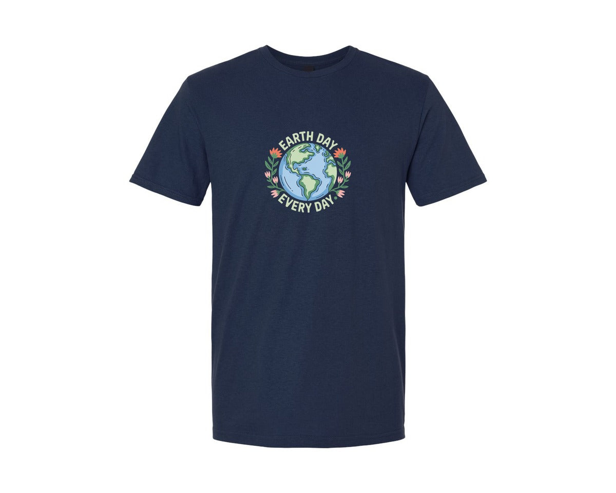 brand:Generic|color:Navy|Earth Day Every Day Floral Earth Graphic T-Shirt