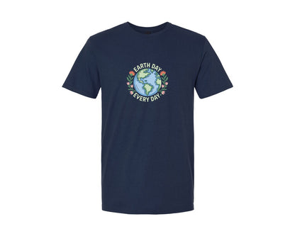 brand:Generic|color:Navy|Earth Day Every Day Floral Earth Graphic T-Shirt