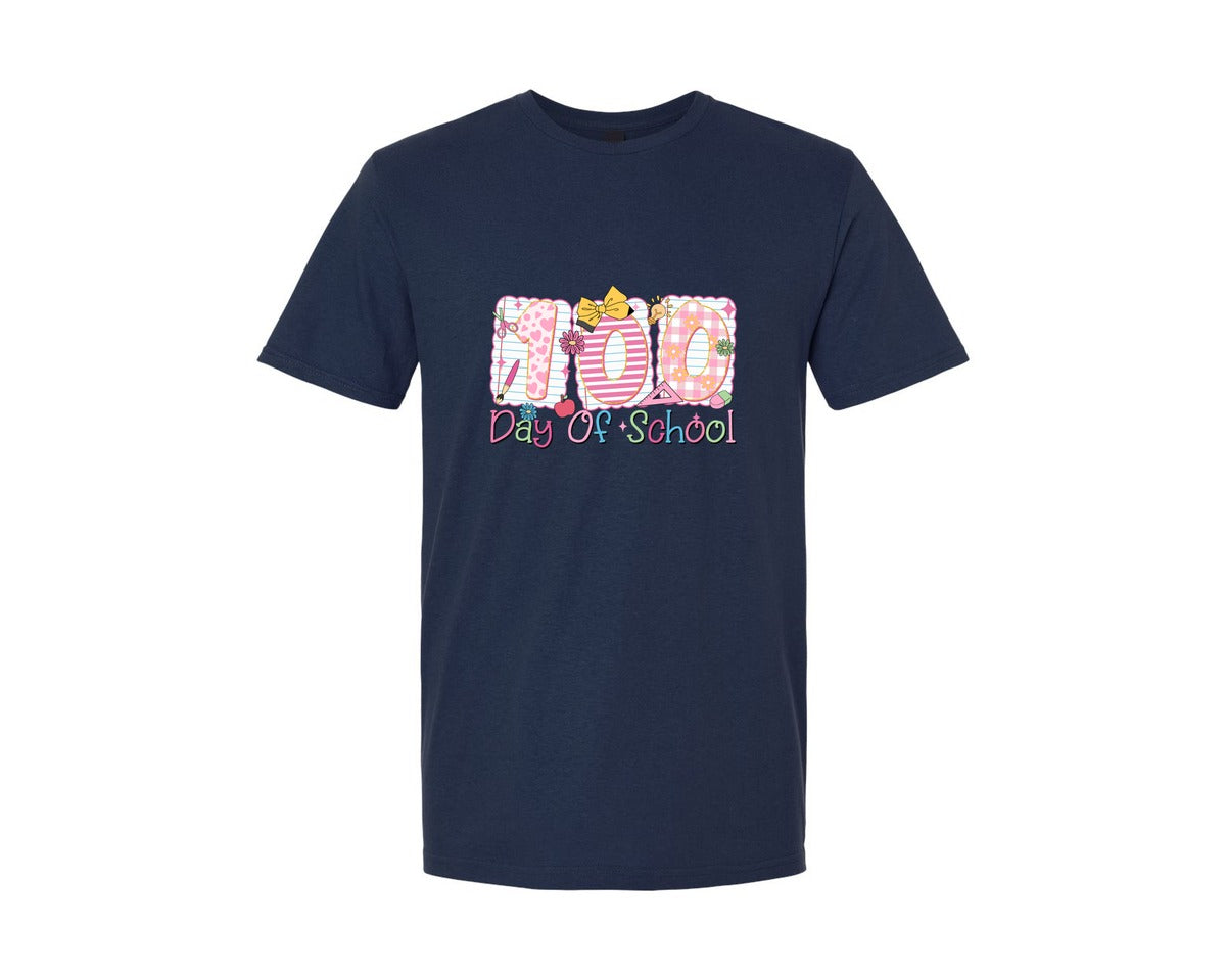 brand:Generic|color:Navy|100 Days Of School Cute Doodle Graphic T-Shirt