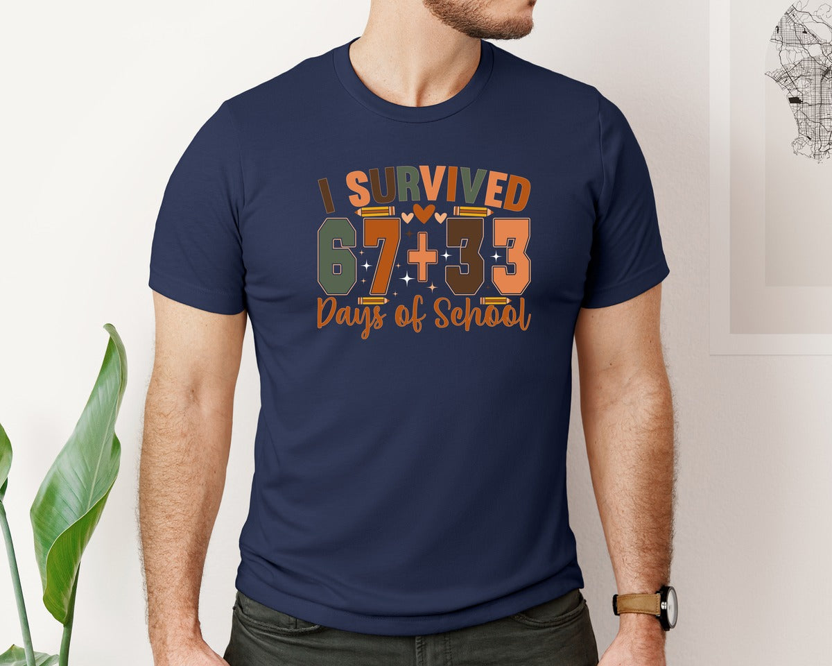 brand:Bella Canvas|color:Navy|I Survived 100 Days Of School 6733 Graphic T-Shirt