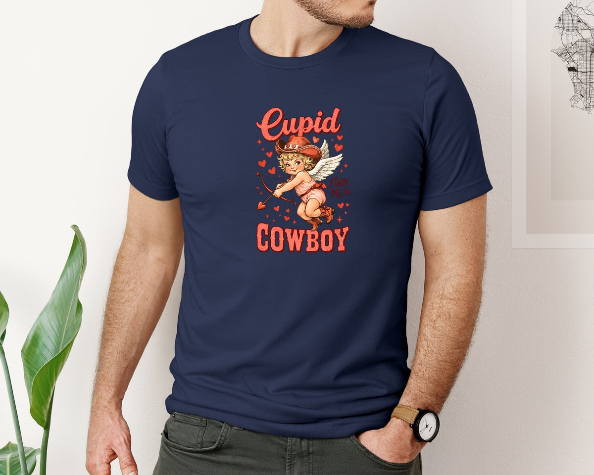 brand:Bella Canvas|color:Navy|Cupid Cowboy Valentine Howdy Graphic T-Shirt