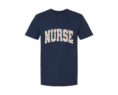 brand:Generic|color:Navy|Boho Floral Nurse Retro Nurse Flower 3 Graphic T-Shirt