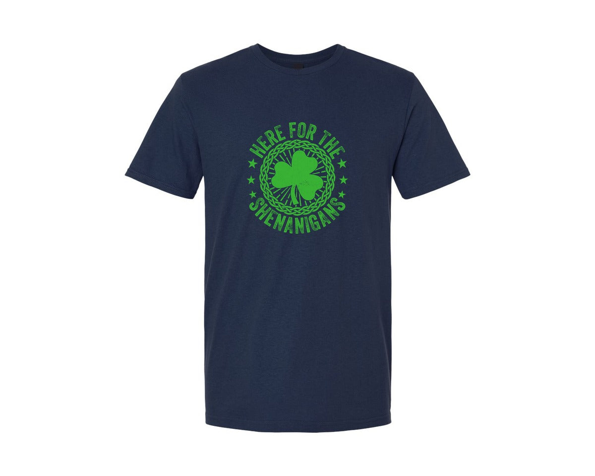 brand:Generic|color:Navy|Here For The Shenanigans St Patricks Day 5 Graphic T-Shirt