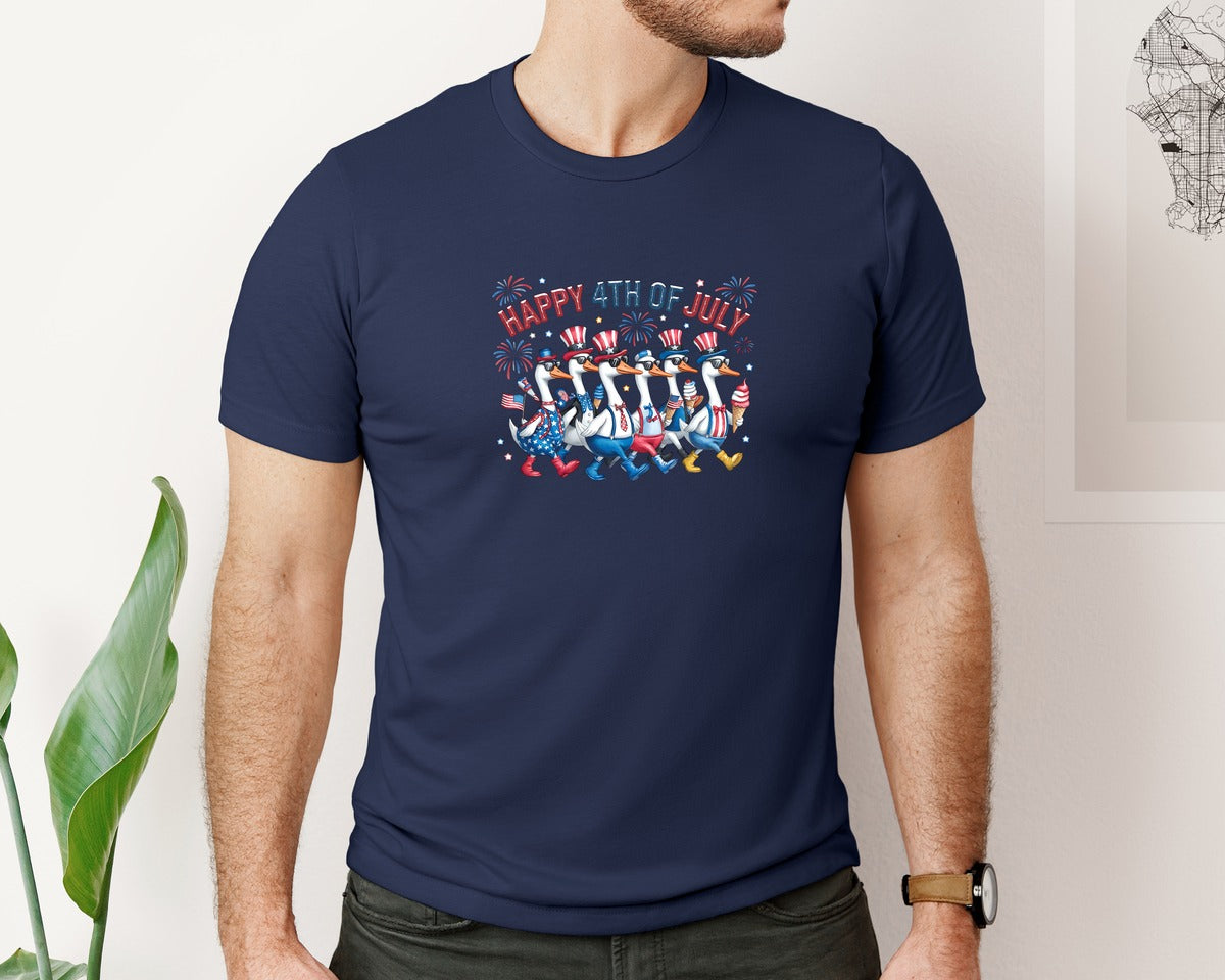 brand:Bella Canvas|color:Navy|Patriotic Goose 4Th Of July Usa America 3 Graphic T-Shirt