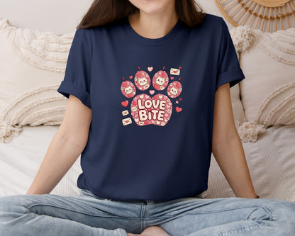 brand:Bella Canvas|color:Navy|Love Bite Valentine Cat Graphic T-Shirt