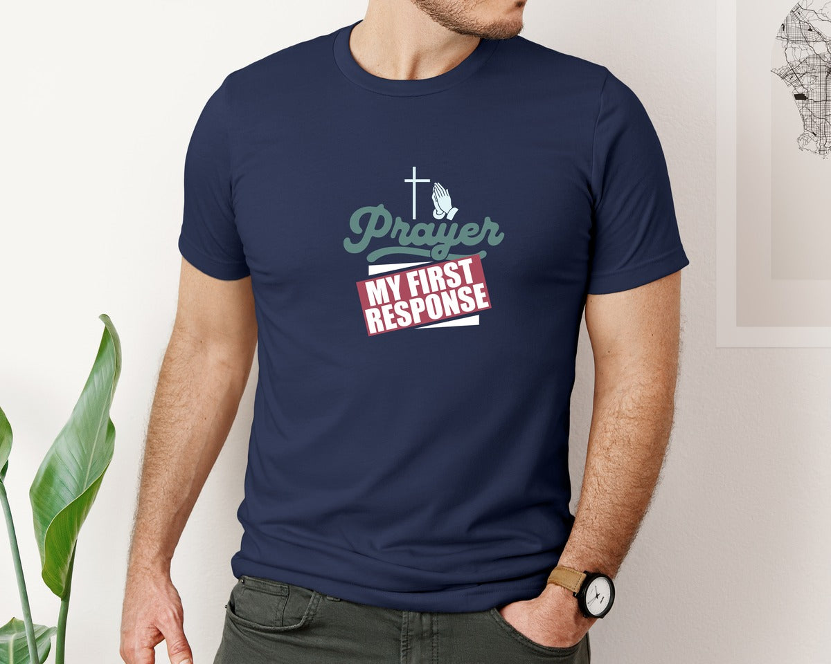 brand:Bella Canvas|color:Navy|Prayer My First Response Graphic T-Shirt