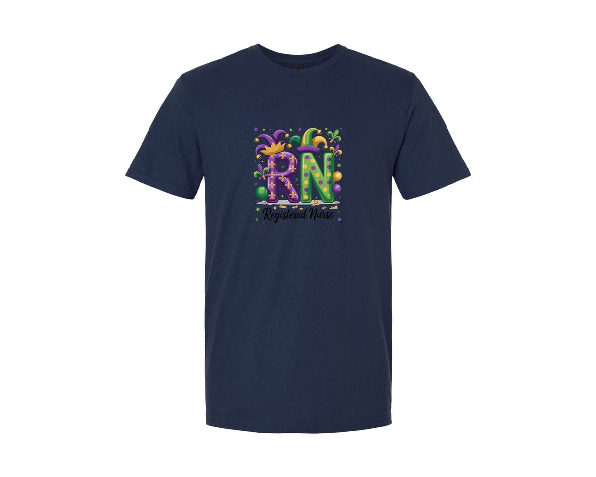 brand:Generic|color:Navy|Rn Mardi Gras Nurse Graphic T-Shirt