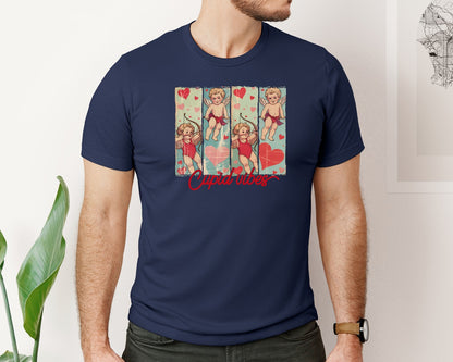 brand:Bella Canvas|color:Navy|Valentines Day Cupid Vibes Brushstroke Graphic T-Shirt