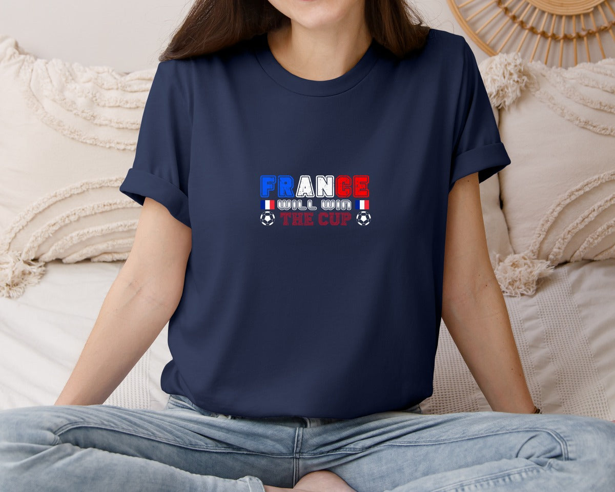 brand:Bella Canvas|color:Navy|France Will Win The Cup T Shirt Design Graphic T-Shirt