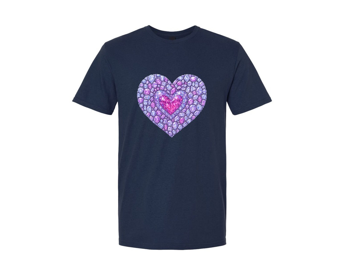 brand:Generic|color:Navy|Faux Rhinestone Purple Heart Graphic T-Shirt