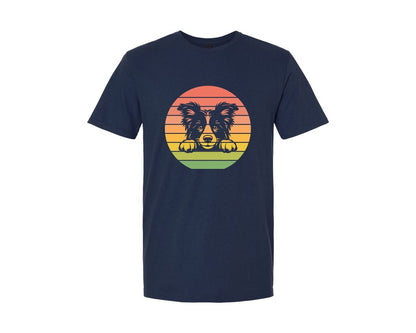 brand:Generic|color:Navy|Border Collie Dog Peeking Sunset Vintage Graphic T-Shirt
