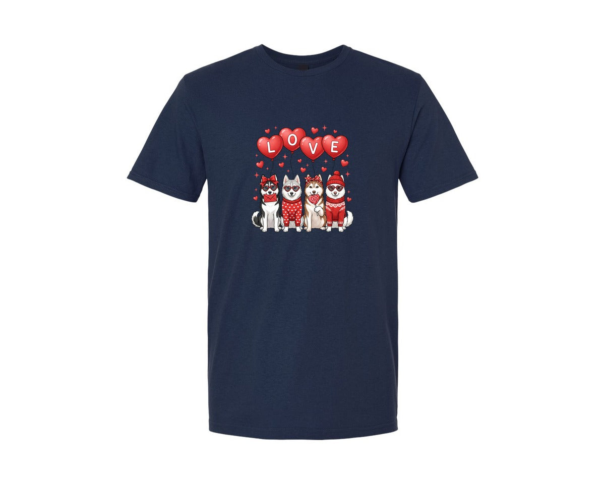brand:Generic|color:Navy|Cute Valentine Husky Dogs Graphic T-Shirt