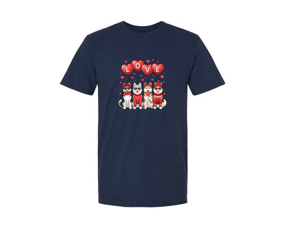 brand:Generic|color:Navy|Cute Valentine Husky Dogs Graphic T-Shirt