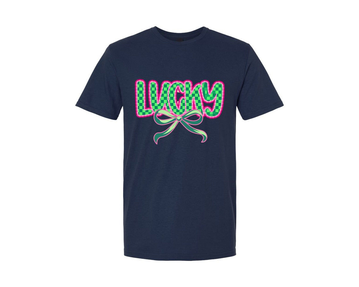 brand:Generic|color:Navy|Lucky St Patricks Day Aesthetic Graphic T-Shirt