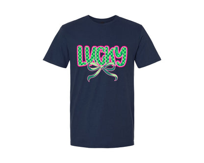 brand:Generic|color:Navy|Lucky St Patricks Day Aesthetic Graphic T-Shirt