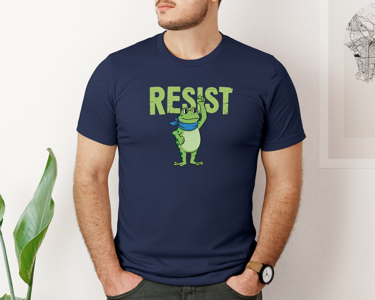 brand:Bella Canvas|color:Navy|Portland Protest Frog Resist Funny Graphic T-Shirt