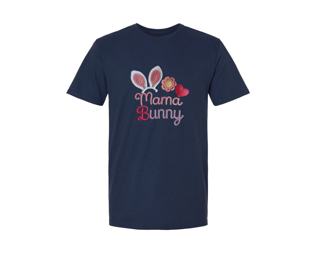 brand:Generic|color:Navy|Mama Bunny Crochet Easter Design 3 Graphic T-Shirt