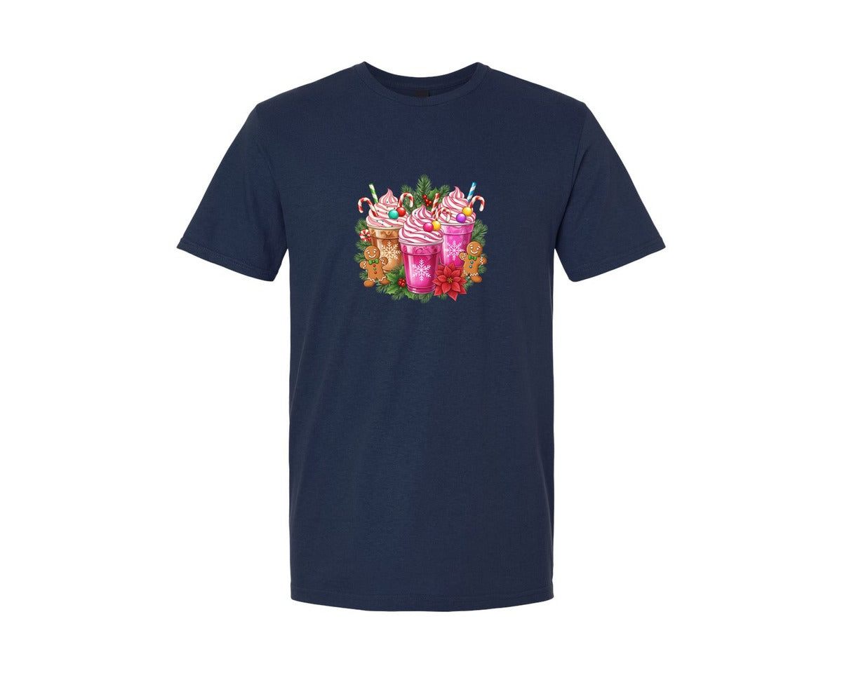 brand:Generic|color:Navy|Festive Holiday Drink Illustration Graphic T-Shirt