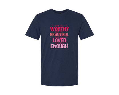 brand:Generic|color:Navy|You Are Worthy You Are Beautiful Graphic T-Shirt