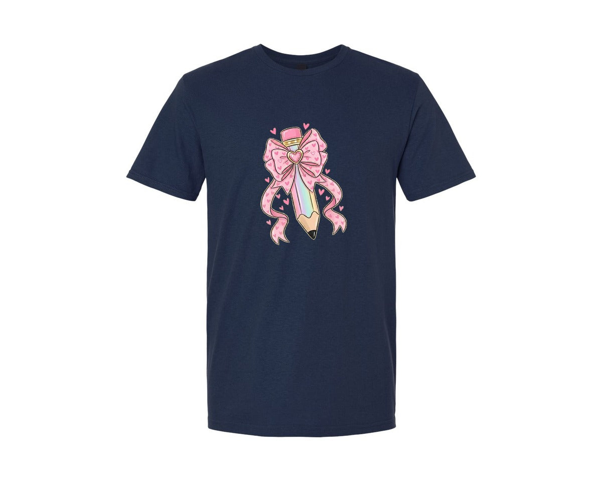 brand:Generic|color:Navy|Cute Pencil With Heart Bow Valentine Graphic T-Shirt