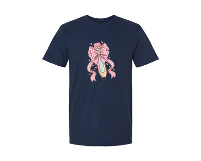 brand:Generic|color:Navy|Cute Pencil With Heart Bow Valentine Graphic T-Shirt