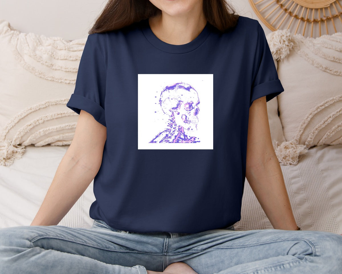 brand:Bella Canvas|color:Navy|Full Print Neon Skull Graphic T-Shirt