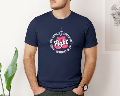 brand:Bella Canvas|color:Navy|Pink Boxing Gloves Fight Against Cancer Graphic T-Shirt