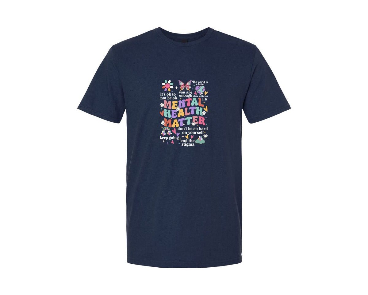 brand:Generic|color:Navy|Mental Health Matter Autism Awareness Graphic T-Shirt