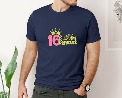brand:Bella Canvas|color:Navy|Sixteenth Birthday Princess Graphic T-Shirt