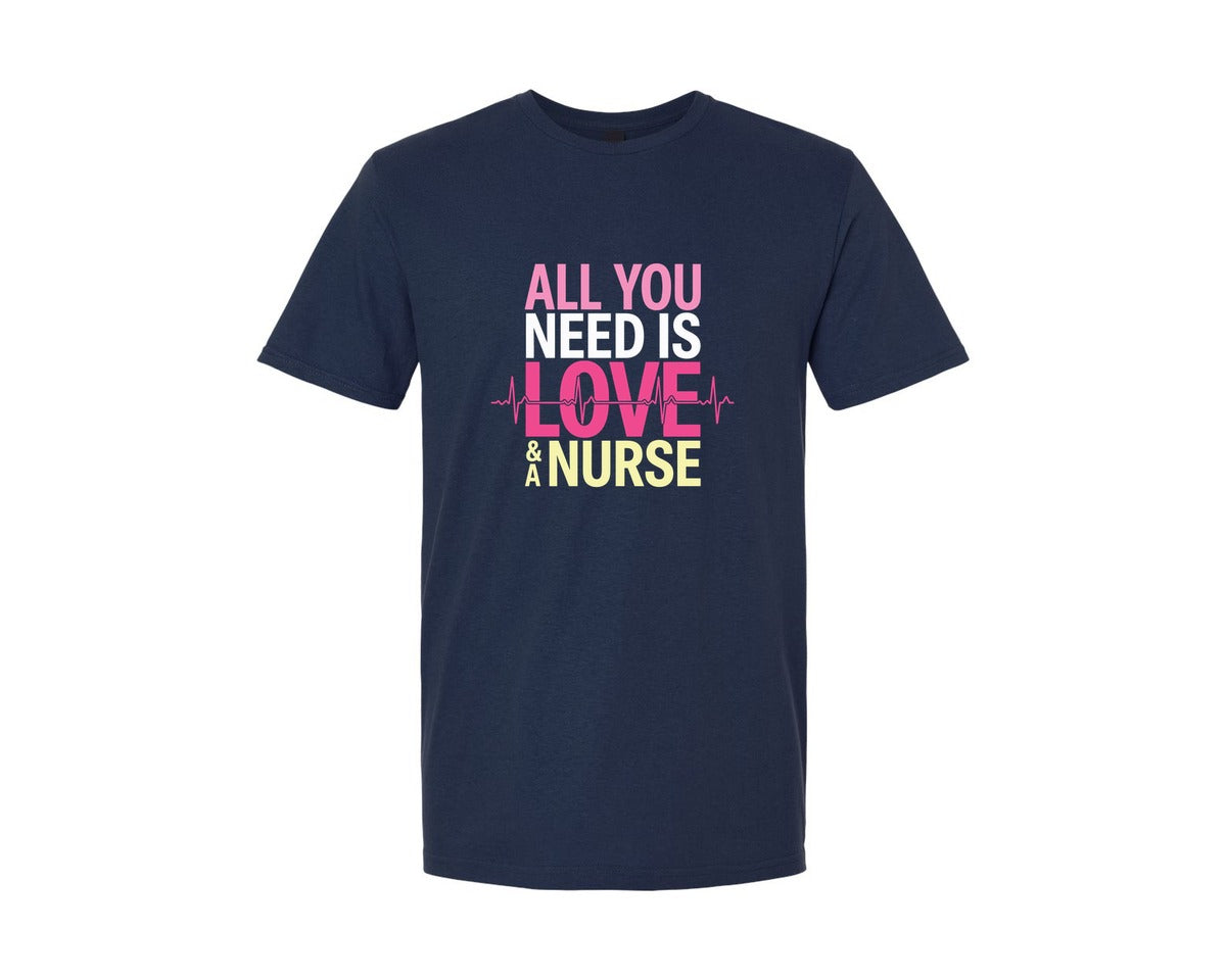 brand:Generic|color:Navy|All You Need Is Love And A Nurse Graphic T-Shirt