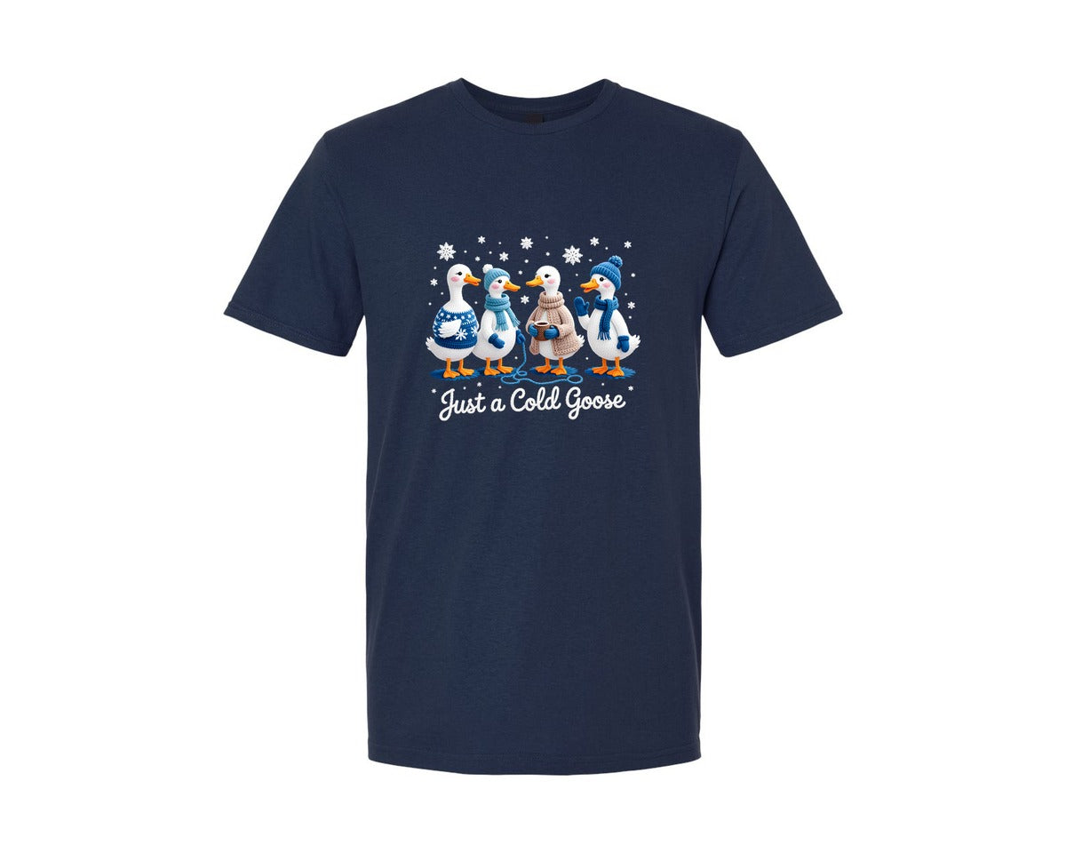 brand:Generic|color:Navy|Yarn Crochet Winter Goose Graphic T-Shirt