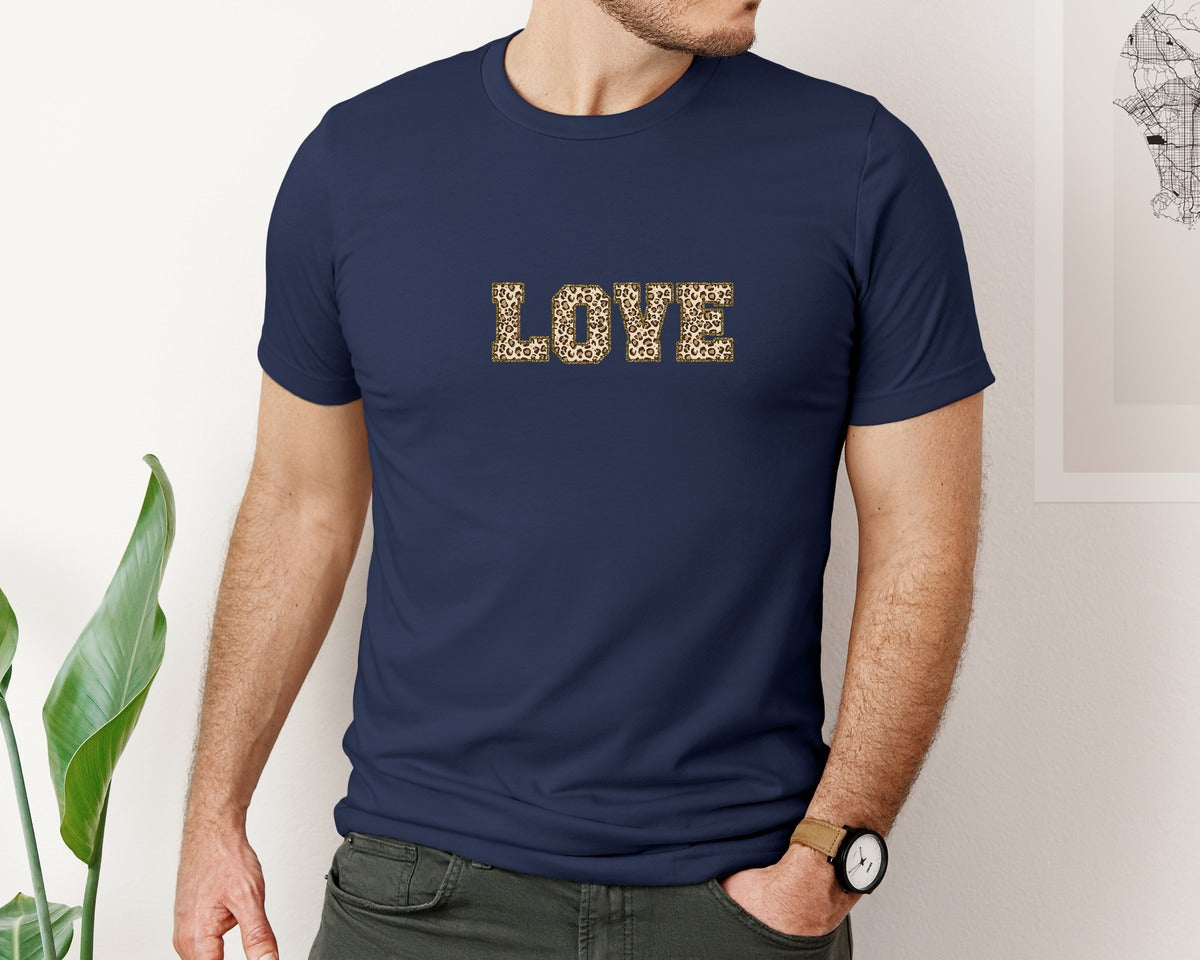 brand:Bella Canvas|color:Navy|Love Leopard Print Designs T Shirt Graphic T-Shirt