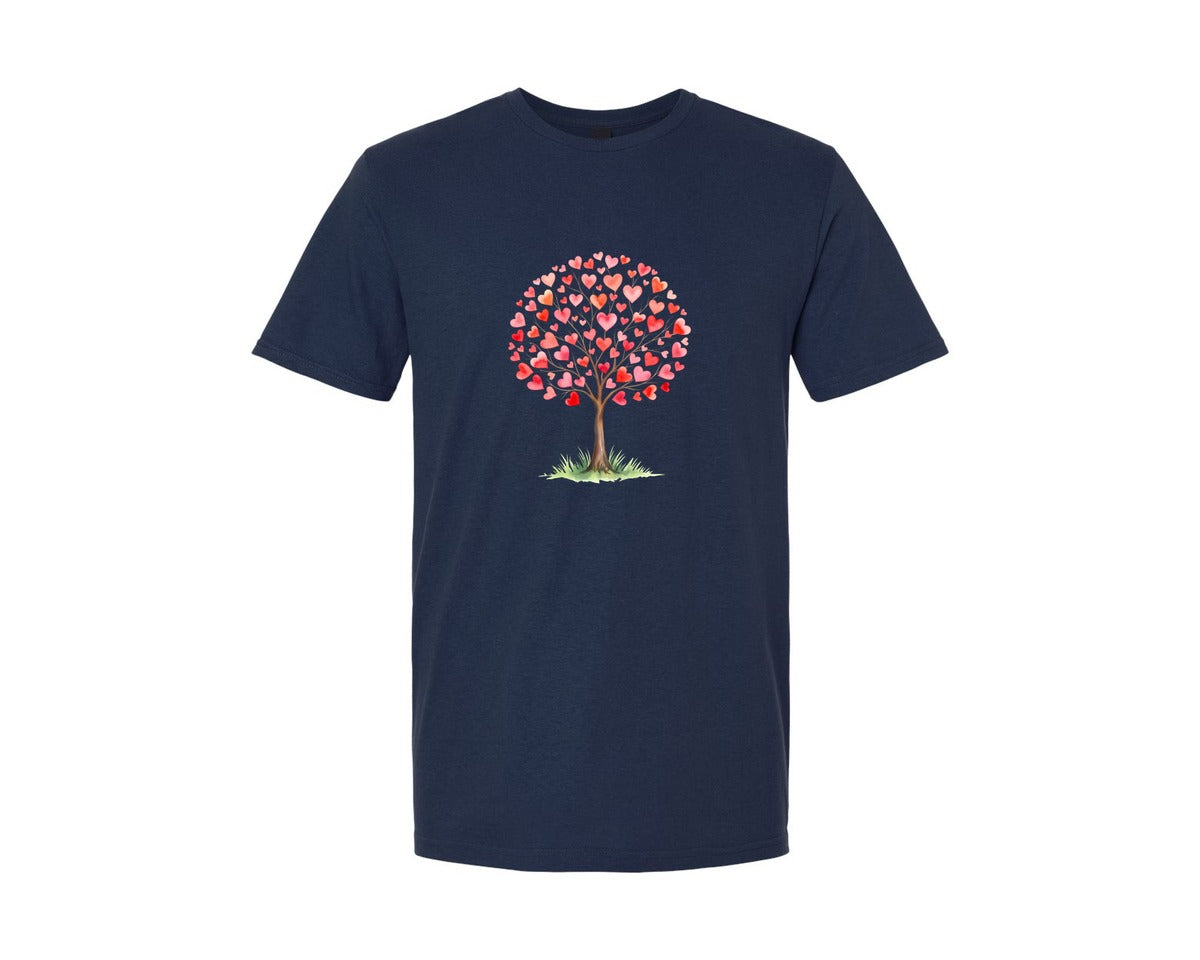 brand:Generic|color:Navy|Watercolor Heart Tree Valentines Design Graphic T-Shirt